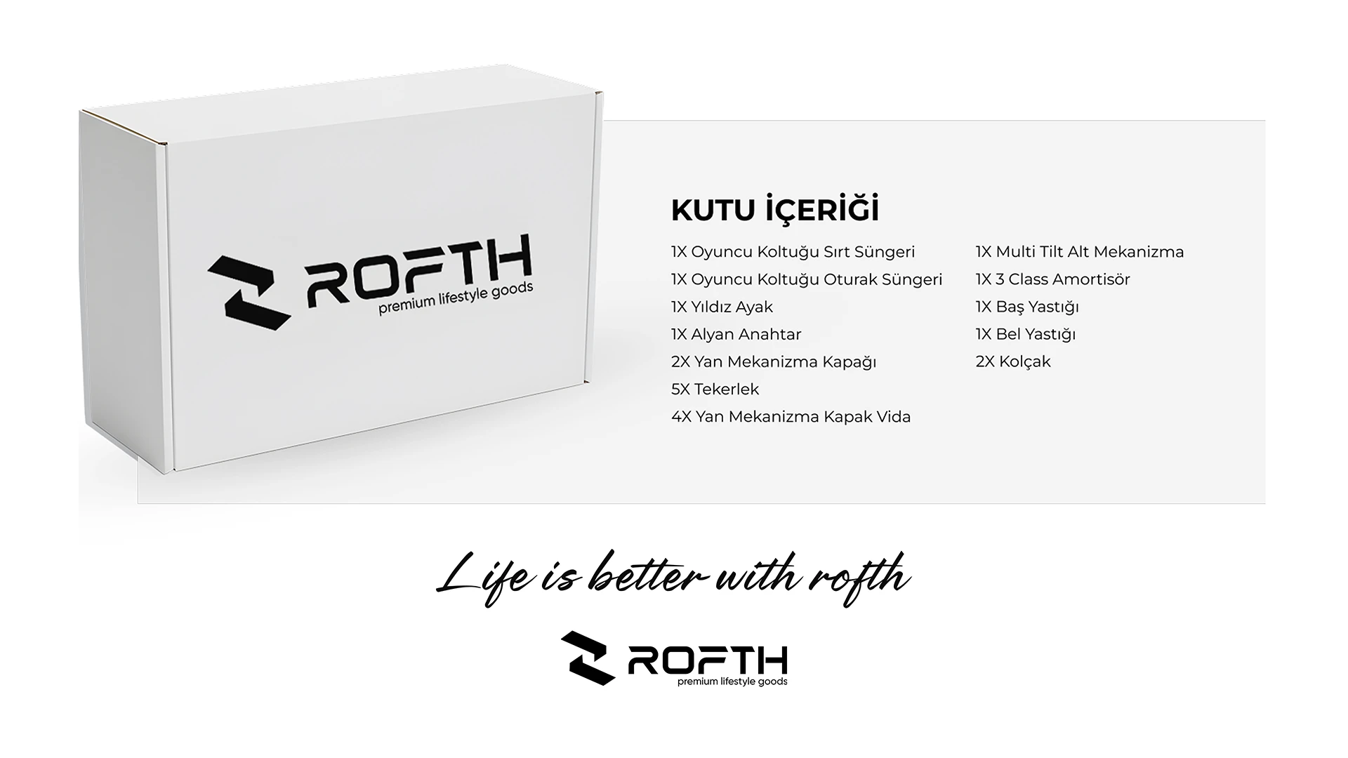 Rofth AURA Balance Series Phantom Black Premium Oyuncu Koltuğu 20 Kutu icerigi 1